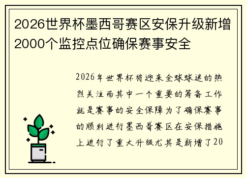 2026世界杯墨西哥赛区安保升级新增2000个监控点位确保赛事安全
